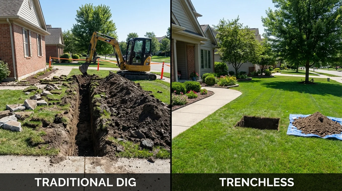 Trenchless sewer repair with minimal yard damage versus traditional excavation in Ashland, OH